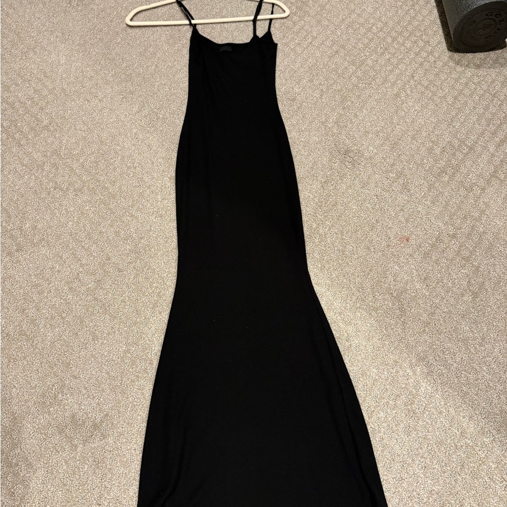 SKIMS Black Slip Maxi Dress with Thin Straps